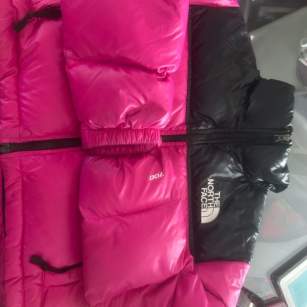 The North Face Women’s Fuchsia and Black Cropped Puffer Jacket